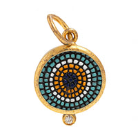 24K Yellow Gold and Sterling Silver Quartz and Diamond Micro Mosaic Evil Eye Charm