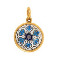 24K Yellow Gold and Sterling Silver Round Mosaic Flower Charm