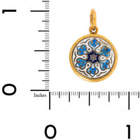 24K Yellow Gold and Sterling Silver Round Mosaic Flower Charm