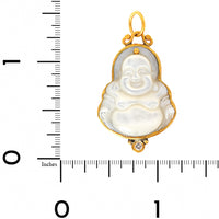 24K Yellow Gold and Sterling Silver Mother Of Pearl and Diamond Buddha Charm