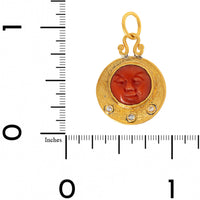 24K Yellow Gold and Sterling Silver Coral and Diamond Sun Face Charm