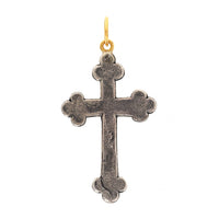 24K Yellow Gold and Sterling Silver Antique Princess Cut Emerald Cross Charm
