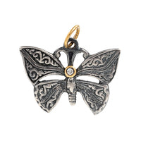 24K Yellow Gold and Sterling Silver Butterfly Diamond Charm