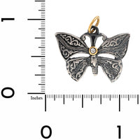 24K Yellow Gold and Sterling Silver Butterfly Diamond Charm