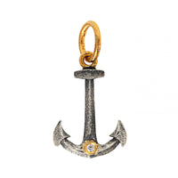 24K Yellow Gold and Sterling Silver Small Diamond Anchor Charm