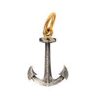 24K Yellow Gold and Sterling Silver Small Diamond Anchor Charm