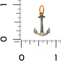 24K Yellow Gold and Sterling Silver Small Diamond Anchor Charm