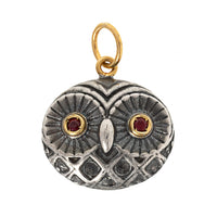 24K Yellow Gold and Sterling Silver Ruby Eyed Owl Charm