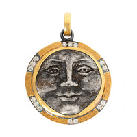24K Yellow Gold and Sterling Silver Large Diamond Sun Face Charm