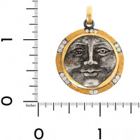 24K Yellow Gold and Sterling Silver Large Diamond Sun Face Charm