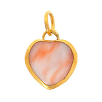 24K Yellow Gold and Sterling Silver Pink Coral Heart Charm