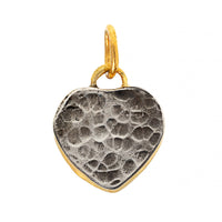 24K Yellow Gold and Sterling Silver Pink Coral Heart Charm
