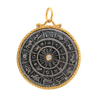 24K Yellow Gold and Sterling Silver Diamond Zodiac Wheel Charm