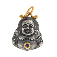 24K Yellow Gold and Sterling Silver Blue Sapphire Buddha Charm