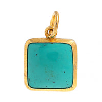 24K Yellow Gold and Sterling Silver Square Turquoise Charm