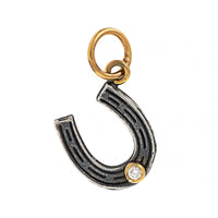 24K Yellow Gold and Sterling Silver Diamond Horseshoe Charm