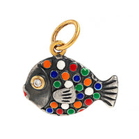 24K Yellow Gold and Sterling Silver Diamond Colorful Fish Charm