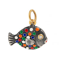 24K Yellow Gold and Sterling Silver Diamond Colorful Fish Charm