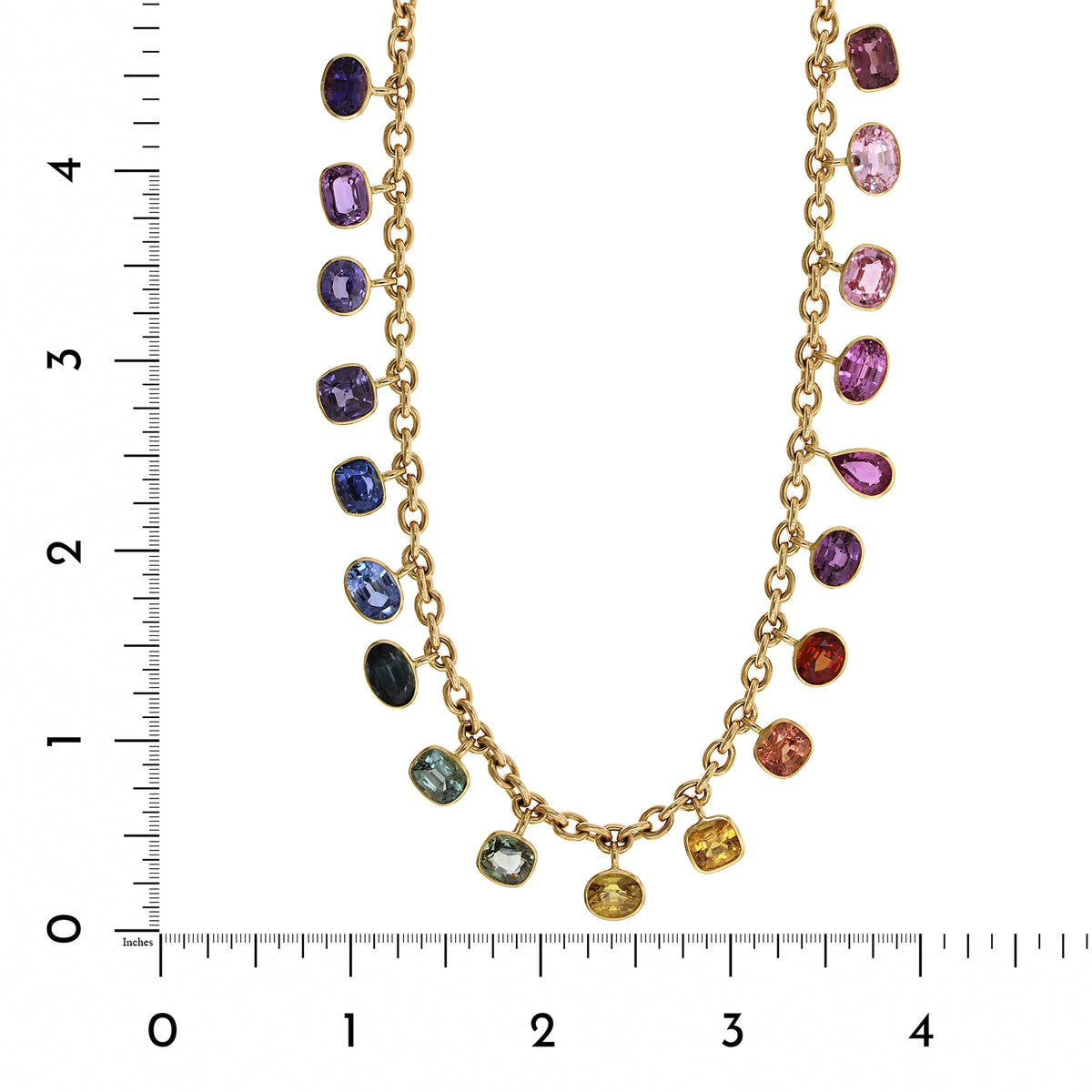 18K Yellow Gold Rainbow Sapphire Dangle Necklace