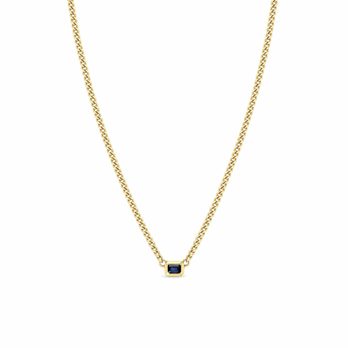 Zoe Chicco 14K Yellow Gold X Small Curb Chain Blue Sapphire Pendant Necklace