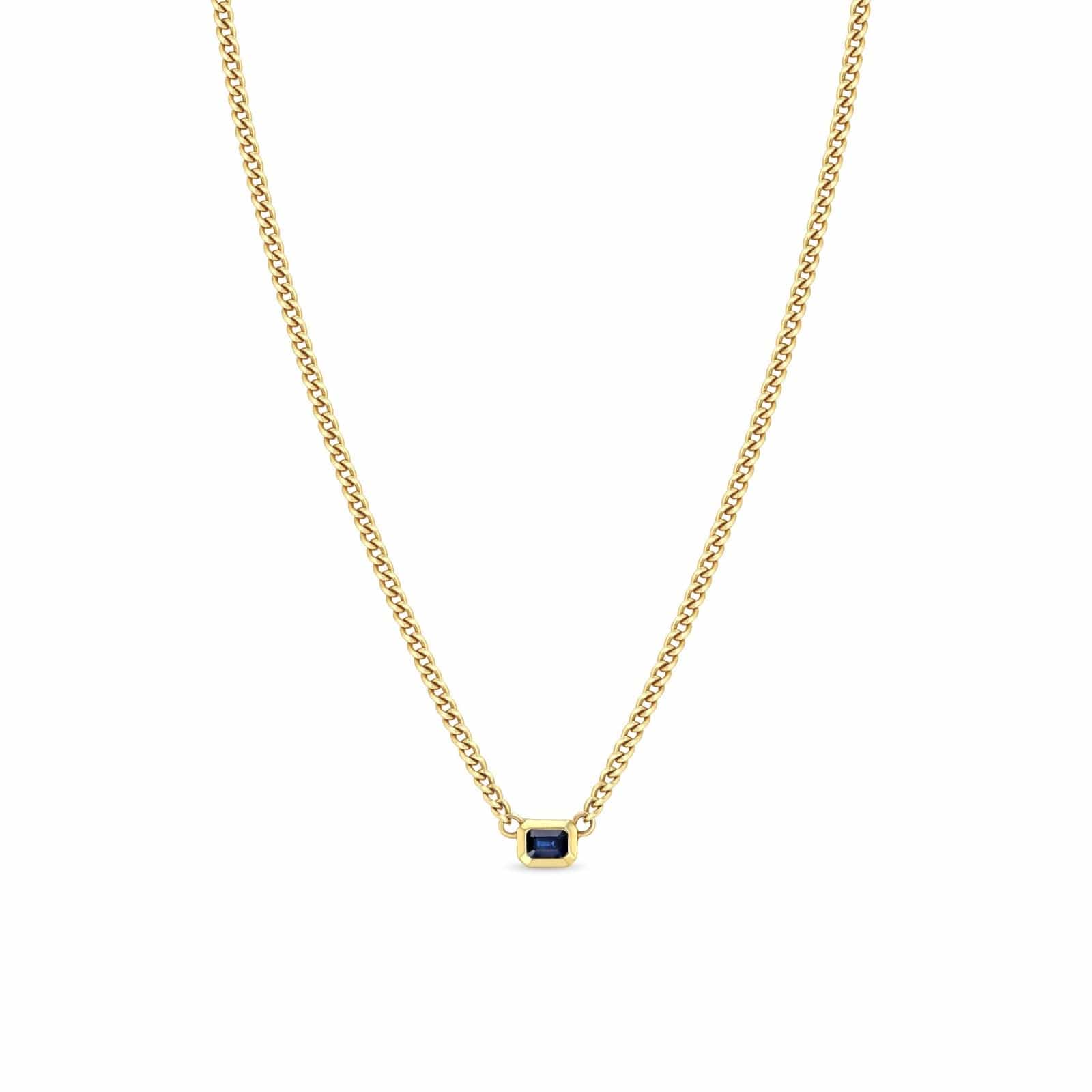 Zoe Chicco 14K Yellow Gold X Small Curb Chain Blue Sapphire Pendant Necklace