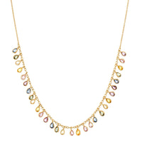 18K Yellow Gold Pear Shaped Multi Colored Sapphire Necklace