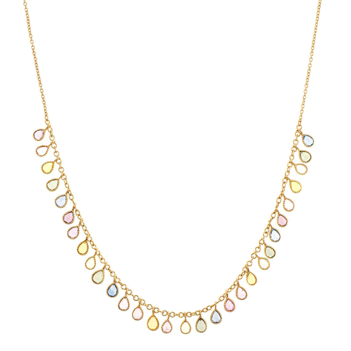 18K Yellow Gold Pear Shaped Multi Colored Sapphire Necklace