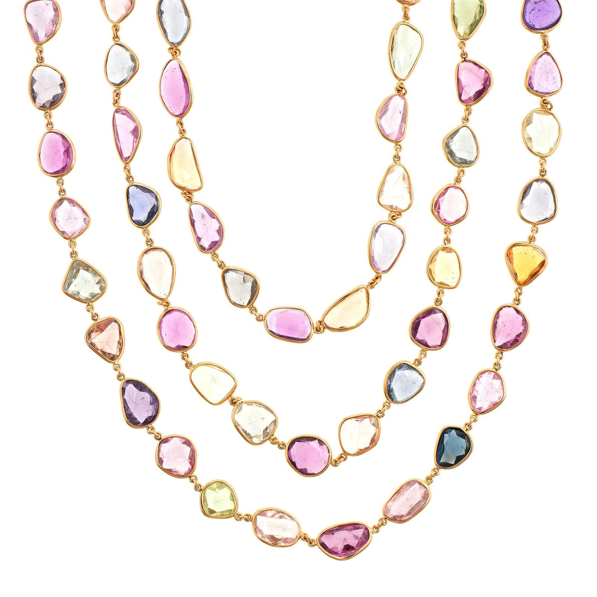 Eclat Jewels 18K Rose Gold Multi Colored Rose Cut Sapphire Necklace