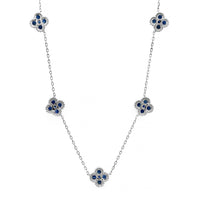 14K White Gold Blue Sapphire Quatrefoil Motif Station Necklace