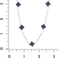 14K White Gold Blue Sapphire Quatrefoil Motif Station Necklace
