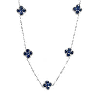 14K White Gold Blue Sapphire Quatrefoil Motif Station Necklace