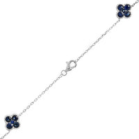 14K White Gold Blue Sapphire Quatrefoil Motif Station Necklace