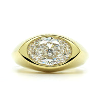18K Yellow Gold Oval Diamond Bezel Set Engagement Ring