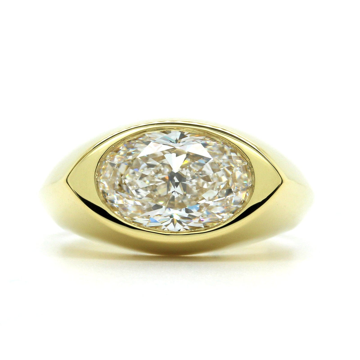18K Yellow Gold Oval Diamond Bezel Set Engagement Ring