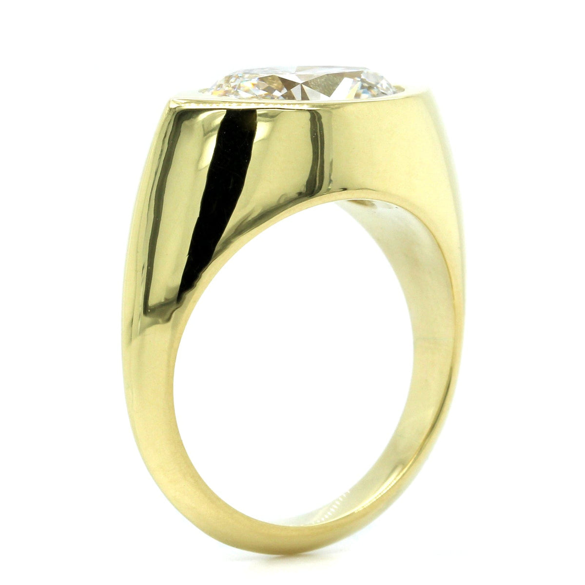 18K Yellow Gold Oval Diamond Bezel Set Engagement Ring