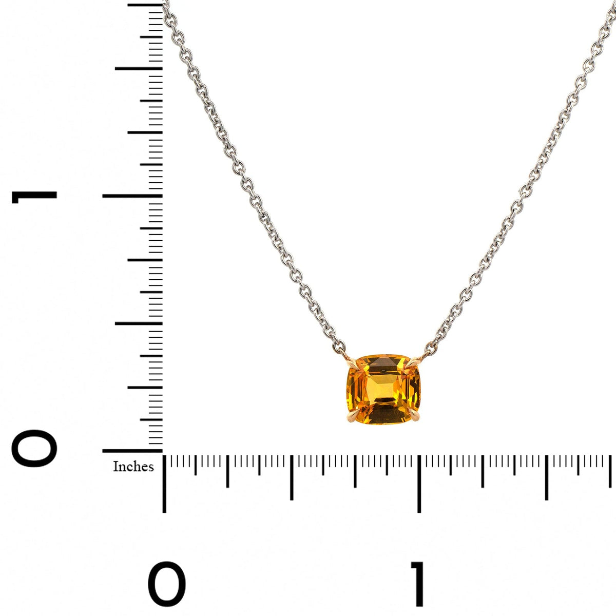 18K White Gold Cushion Cut Yellow Sapphire Pendant Necklace