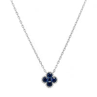 14K White Gold 5 Stone Blue Sapphire Quatrefoil Motif Necklace