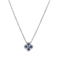 14K White Gold 5 Stone Blue Sapphire Quatrefoil Motif Necklace