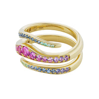 18K Yellow Gold Ombre Sapphire Double Wrap Ring