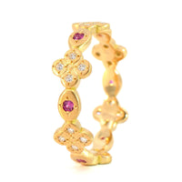 Adel Chefridi 18K Yellow Gold Pink Sapphire & Diamond Clover Band
