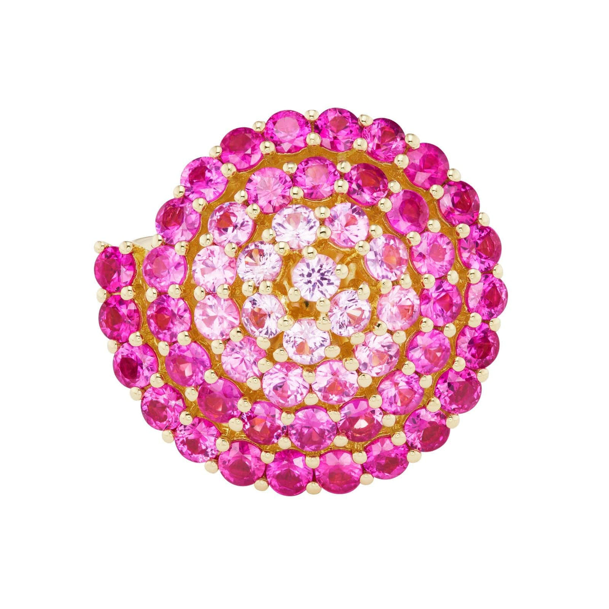 18K Yellow Gold Pink Ombre Sapphire Spiral Ring