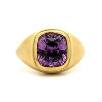 18K Yellow Gold Cushion Cut Purple Sapphire Ring