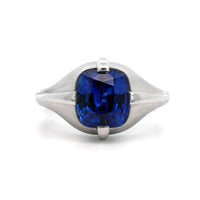 Bayco Platinum Cushion Cut Blue Sapphire Ring
