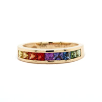 14K Yellow Gold Channel Set Rainbow Sapphire Band