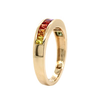 14K Yellow Gold Channel Set Rainbow Sapphire Band