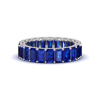 18K White Gold Emerald Cut Blue Sapphire Eternity Band