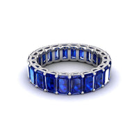 18K White Gold Emerald Cut Blue Sapphire Eternity Band