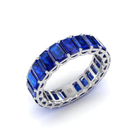 18K White Gold Emerald Cut Blue Sapphire Eternity Band