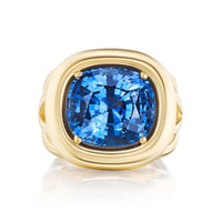 Harwell Godfrey 18K Yellow Gold One of a Kind Bezel Set Blue Sapphire Giza Ring