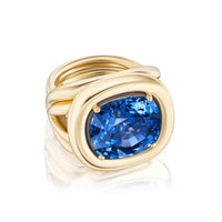 Harwell Godfrey 18K Yellow Gold One of a Kind Bezel Set Blue Sapphire Giza Ring